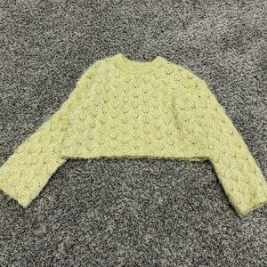 Zara Yellow/Silver Open Knit Long Sleeve Crew Neck Crop Sweater Girl's Size 8